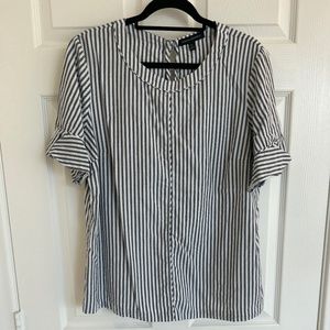 Banana Republic Black and White Pinstripe Blouse Top Size XL